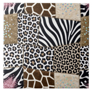 Azulejo De Cerâmica Estampa de Animal de Luxo Rosa com Rhinestone