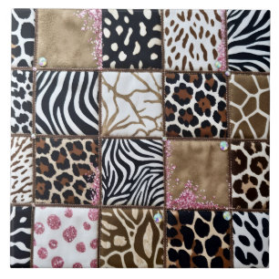 Azulejo De Cerâmica Estampa de Animal de Luxo Rosa com Rhinestone