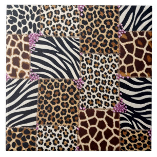 Azulejo De Cerâmica Estampa de Animal de Luxo Rosa com Rhinestone