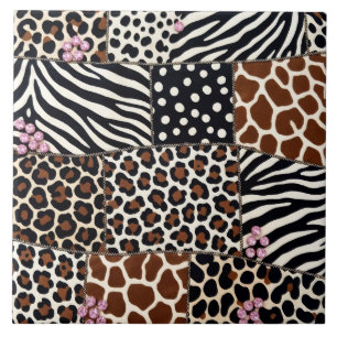 Azulejo De Cerâmica Estampa de Animal de Luxo Rosa com Rhinestone