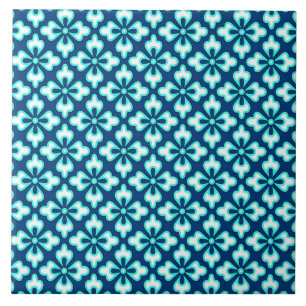 Azulejo De Cerâmica Estampa floral de quimono, turquesa e índigo