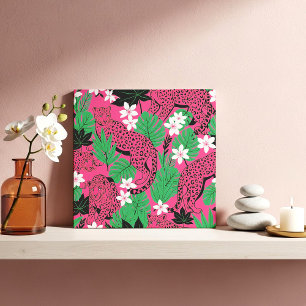 Azulejo De Cerâmica Estampa Ousada de Leopardo Rosa Vibrante na Selva