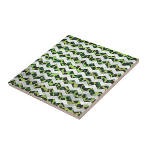 Azulejo De Cerâmica Estampa Preta e Verde de Leopard Chevron