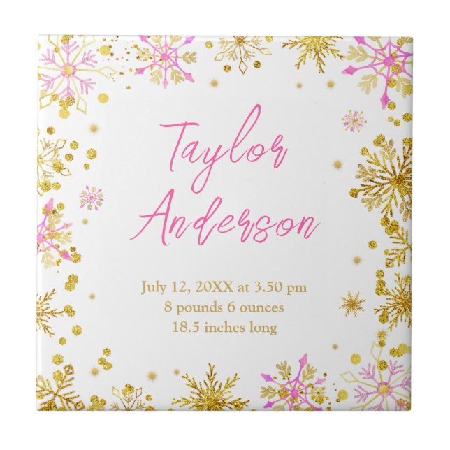 Azulejo De Cerâmica Estatísticas de Nascimento de Bebês, Flocos de Nev (Frente)