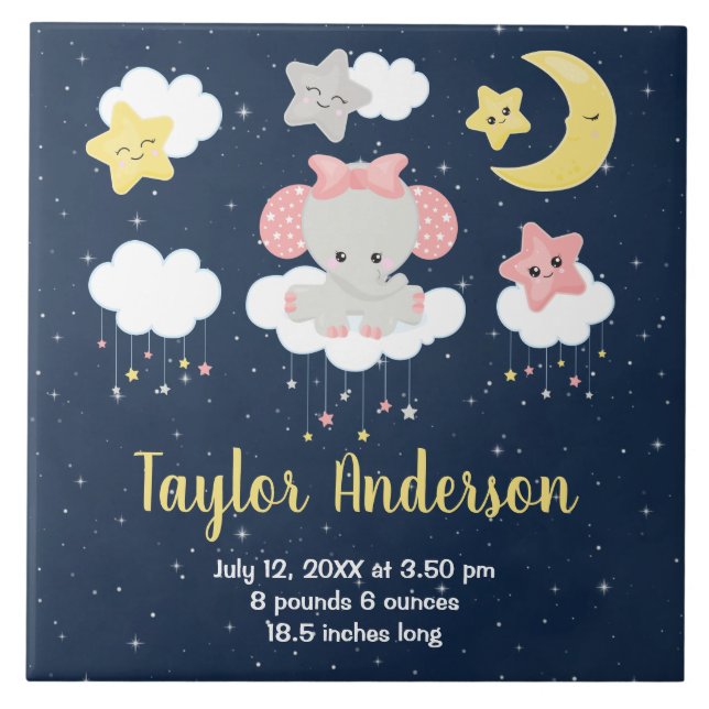 Azulejo De Cerâmica Estatísticas de Nascimento de Bebês-Rosa e Marinho (Frente)