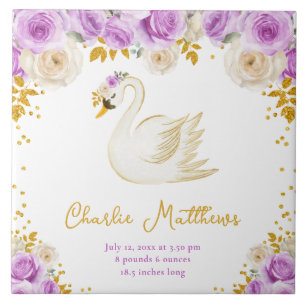 Azulejo De Cerâmica Estatísticas de Nascimento de Rosas Roxas e Dourad