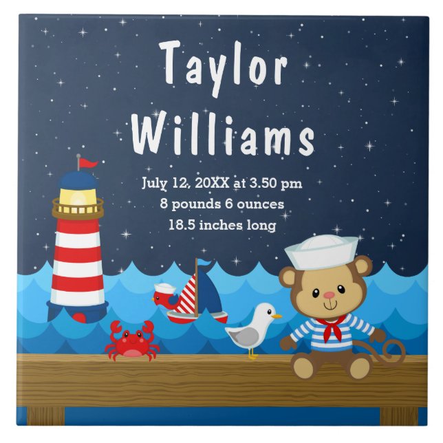 Azulejo De Cerâmica Estatísticas de Nascimento do Macaco Vermelho do M (Frente)