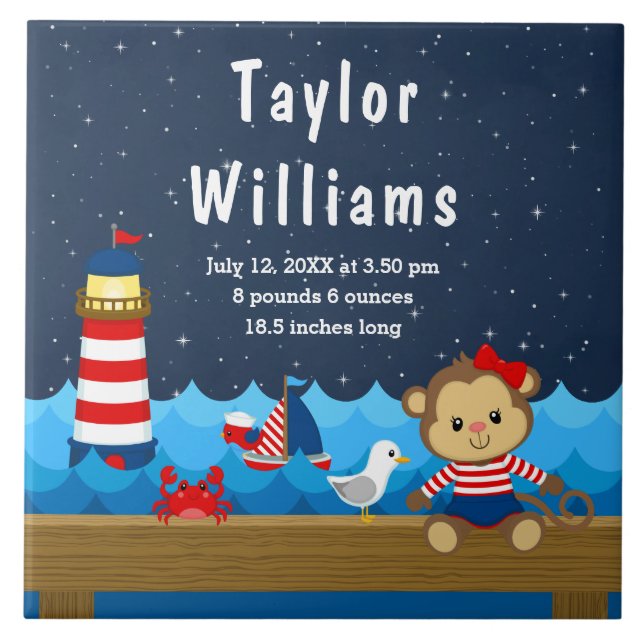 Azulejo De Cerâmica Estatísticas de Nascimento do Macaco Vermelho do M (Frente)