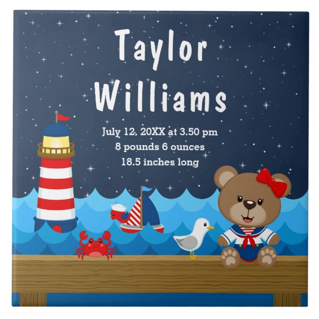 Azulejo De Cerâmica Estatísticas de Nascimento do Marinho Vermelho do  (Frente)