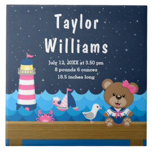 Azulejo De Cerâmica Estatísticas de Nascimento do Urso Rosa-Rosa do Ná