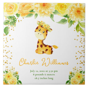 Azulejo De Cerâmica Estatísticas de Nascimento Girafa Amarelo Floral