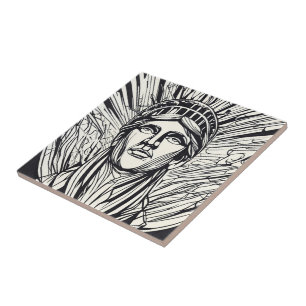 Azulejo De Cerâmica Estátua da Liberdade Arte Moderna em Linhas