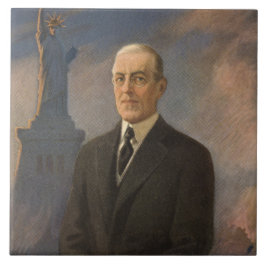 Azulejo De Cerâmica Estátua da Liberdade e Presidente Woodrow Wilson