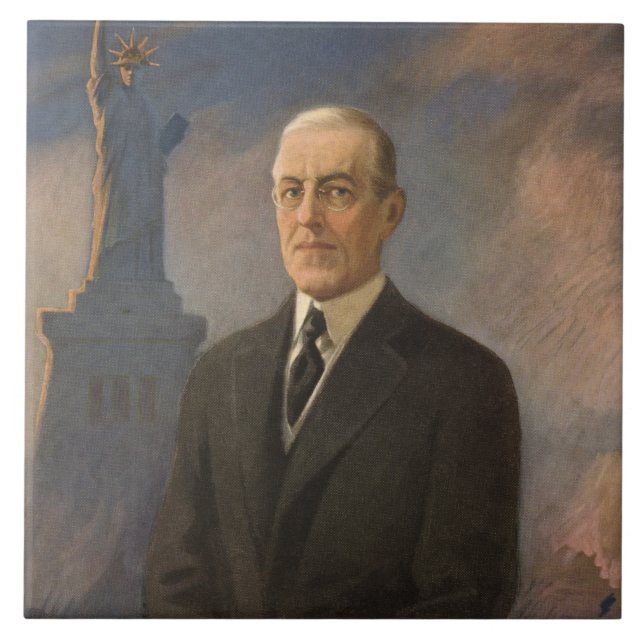 Azulejo De Cerâmica Estátua da Liberdade e Presidente Woodrow Wilson (Frente)