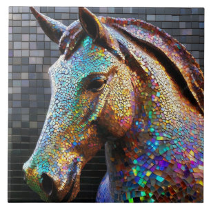 Azulejo De Cerâmica Estatua de cabeça de cavalo em mosaico 3D