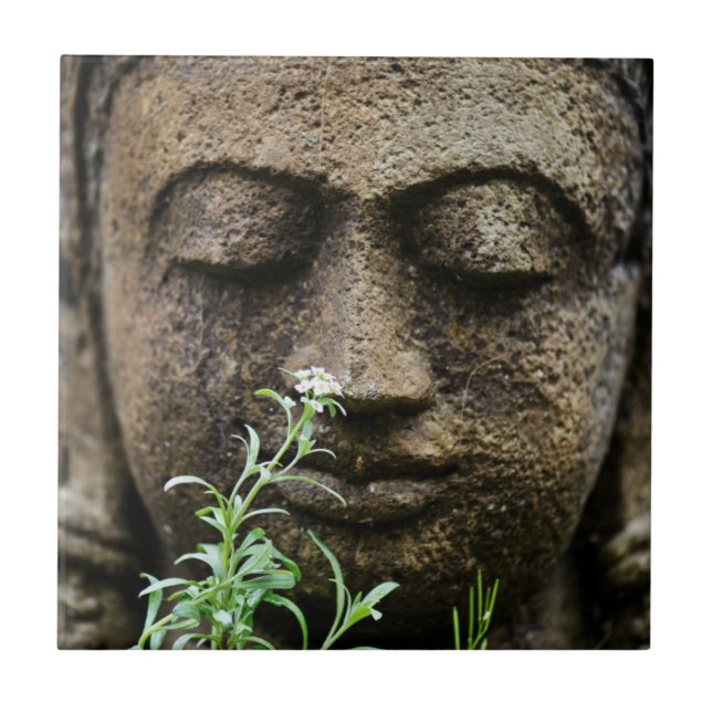 Azulejo De Cerâmica Estátua de jardim de pedra com flor (Frente)
