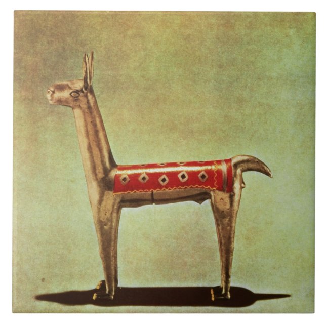 Azulejo De Cerâmica Estatueta de prata do lama, de Peru, depois de (Frente)