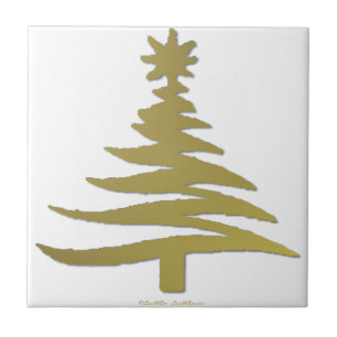 Azulejo De Cerâmica Estêncil de Árvore de Natal Dourado