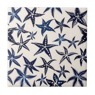 Azulejo De Cerâmica Estêncil de Starfish Padrão em Azul