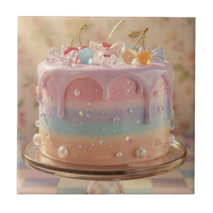 Azulejo De Cerâmica Estética Comida Bolo Arco-íris Vidro Pastel