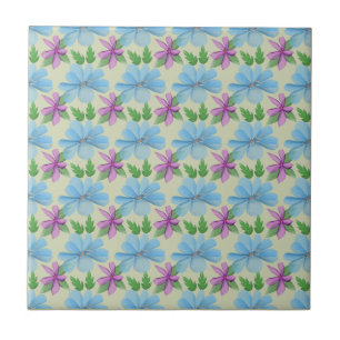 Azulejo De Cerâmica Estética de Padrão Floral Azul   Flor de Aquarela
