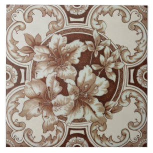 Azulejo De Cerâmica Estética Floral, Vitoriana, Beige Cream Repro