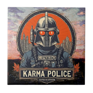 Azulejo De Cerâmica Estética Steampunk - Polícia de Karma do SciFi Ret