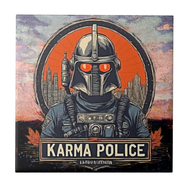 Azulejo De Cerâmica Estética Steampunk - Polícia de Karma do SciFi Ret (Frente)