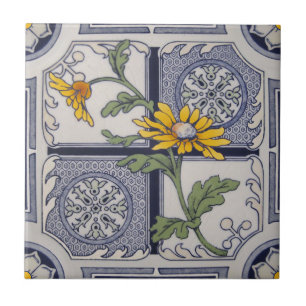 Azulejo De Cerâmica Estético Tardio Vitoriano Azul Amarelo Repro