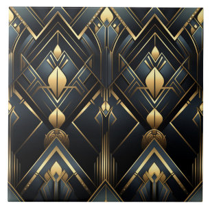 Azulejo De Cerâmica Estilo Art Déco preto e dourado, 