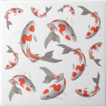 Azulejo De Cerâmica Estilo asiático branco-laranja-koi<br><div class="desc">Peixe japonês azulejo de cerâmica do estilo laranja e asiático branco.</div>