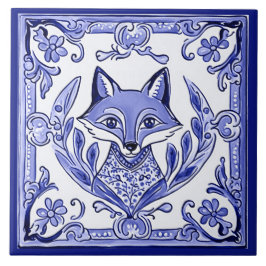 Azulejo De Cerâmica Estilo Asiático da Raposa Azul e Branca Arte Anima