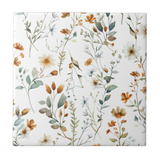 Azulejo De Cerâmica Estilo Boho de flor selvagem aquática