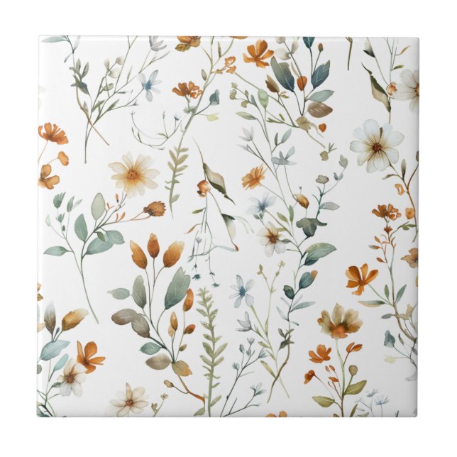 Azulejo De Cerâmica Estilo Boho de flor selvagem aquática (Frente)