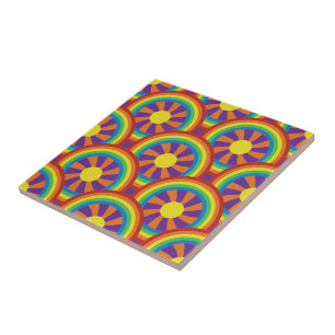 Azulejo De Cerâmica Estilo de anos setenta Rainbows e padrão gráfico