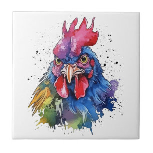 Azulejo De Cerâmica Estilo de Aquarela de Galinha do País Rooster