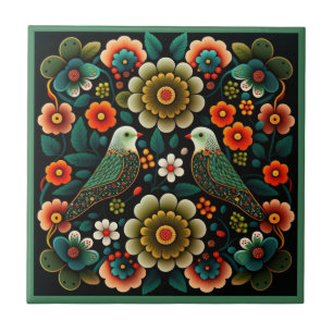 Azulejo De Cerâmica Estilo de arte, estilo flor, padrão de aves, azule