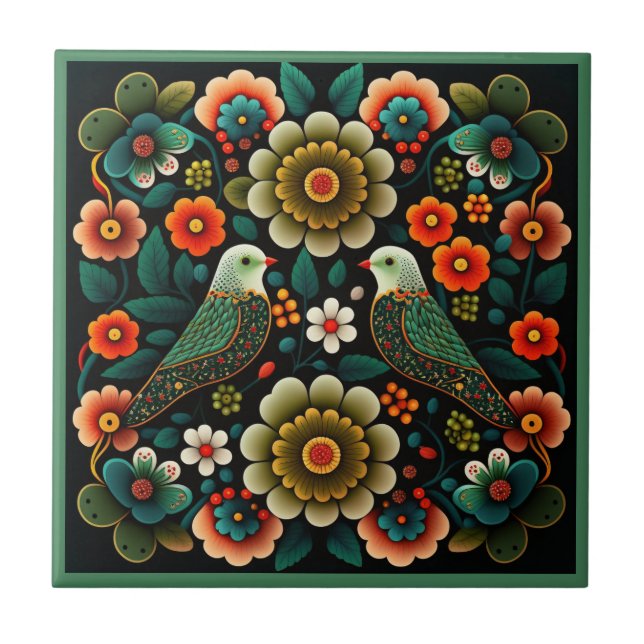 Azulejo De Cerâmica Estilo de arte, estilo flor, padrão de aves, azule (Frente)