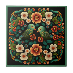 Azulejo De Cerâmica Estilo de arte, estilo flor, padrão de aves, azule