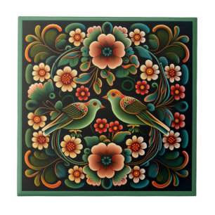Azulejo De Cerâmica Estilo de arte, estilo flor, padrão de aves, azule