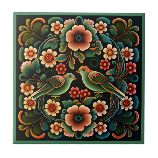 Azulejo De Cerâmica Estilo de arte, estilo flor, padrão de aves, azule (Frente)