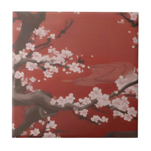 Azulejo De Cerâmica Estilo de Arte Japonês Flor de Cerejeira Branca Ve