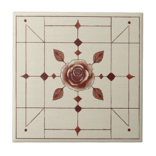 Azulejo De Cerâmica Estilo de artesão rosa vermelha