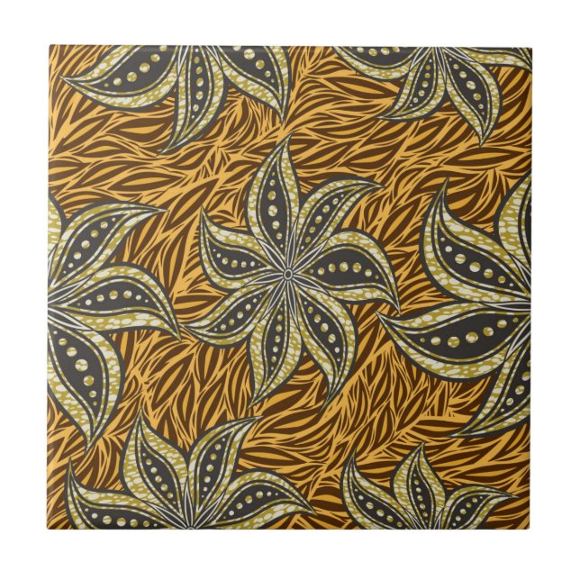 Azulejo De Cerâmica Estilo de Batik Floral Abstrato africano (Frente)