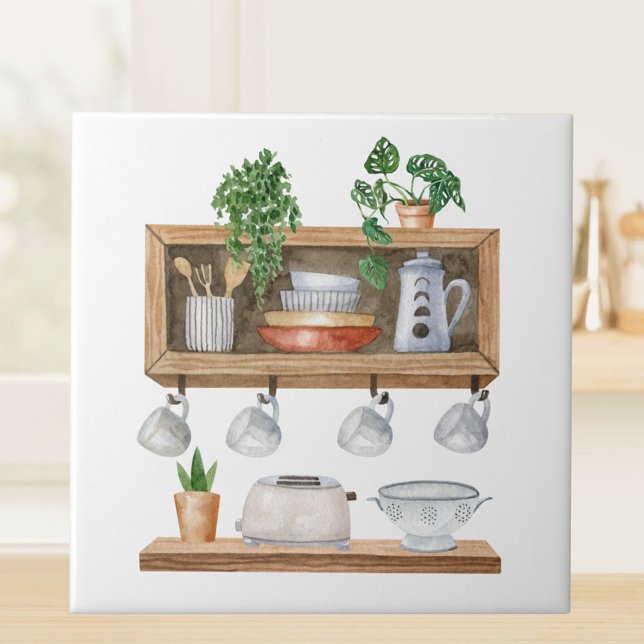 Azulejo De Cerâmica Estilo de Boho da Cozinha Aquarela (Close up)