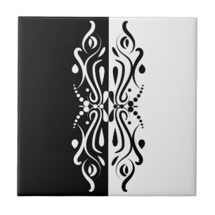 Azulejo De Cerâmica Estilo de Harlequin Abstrato branco e preto elegan