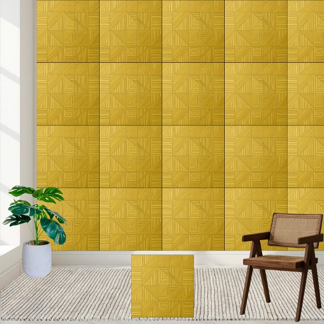 Azulejo De Cerâmica Estilo de Padrão de Linhas Amarelas Geométricas 2 (Geometric Yellow Lines Pattern Style 2 Ceramic Tile)