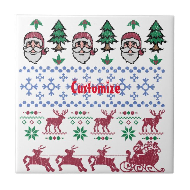 Azulejo De Cerâmica Estilo de Suéter de Natal Feio Thunder_Cove (Frente)