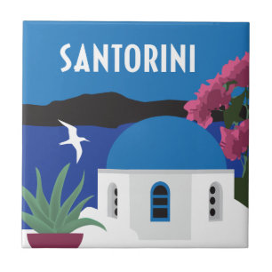 Azulejo De Cerâmica Estilo de viagens vintage da Grécia Santorini