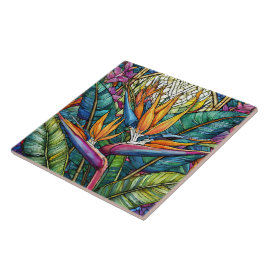 Azulejo De Cerâmica Estilo de vidro manchado Pássaro da arte do paraís